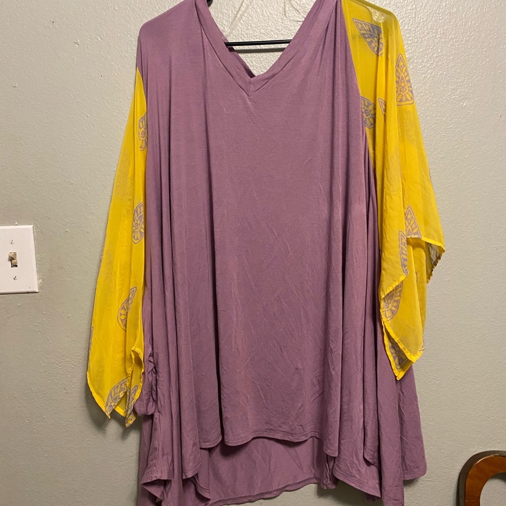 Emerald purple shirt with yellow sleeves